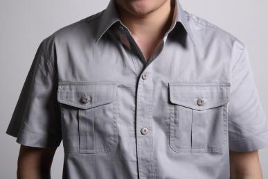 灰色短袖純棉吸汗工作服訂做細節(jié)圖