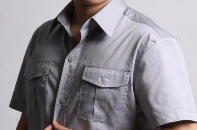 灰色短袖純棉吸汗工作服訂做細節(jié)圖